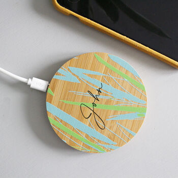 Personalised Bamboo Wireless Phone Charger For Him, 5 of 11