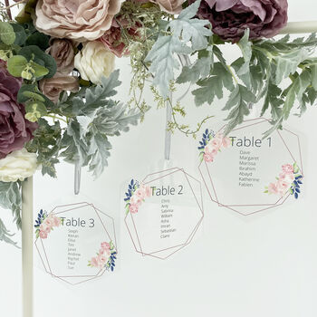 Hexagonal Acrylic Hanging Wedding Table Plan, 10 of 12