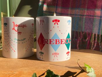 Personalised Harlequin, Pearls And Bow Candle, 2 of 4