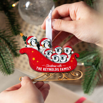 Family Of Penguins Sleigh Wooden Hanging Decoration, 3 of 3