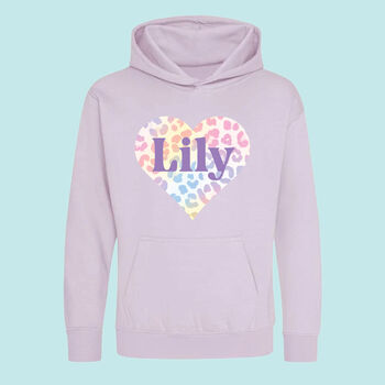 Girls Rainbow Animal Print Heart Personalised Hoodie, 4 of 4