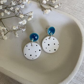 Turquoise Blue Polka Dot Ceramic Earrings, 4 of 8