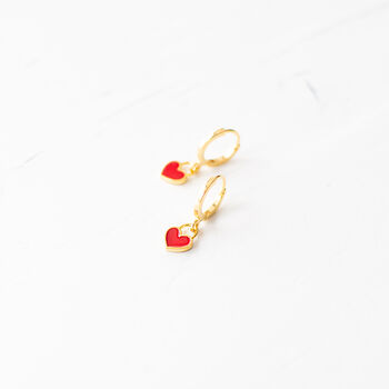 Tiny Red Heart Huggie Hoop Earrings, 8 of 10