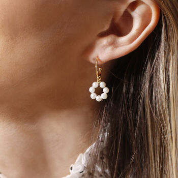 Pearl Halo Charm Hoop Earrings In 18ct Gold Vermeil, 3 of 5