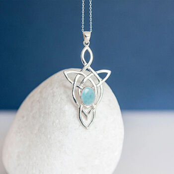 Genuine Larimar Celtic Knot Necklace In Sterling Silver, 3 of 10