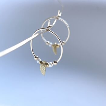 White Delica Beads Leaf Petite Hoops, 2 of 5