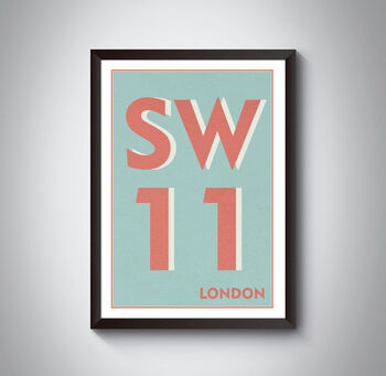 Sw11 Battersea, Clapham Junction London Postcode Print, 9 of 10