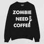 Zombie Need Coffee Women's Halloween Sweatshirt, thumbnail 4 of 4
