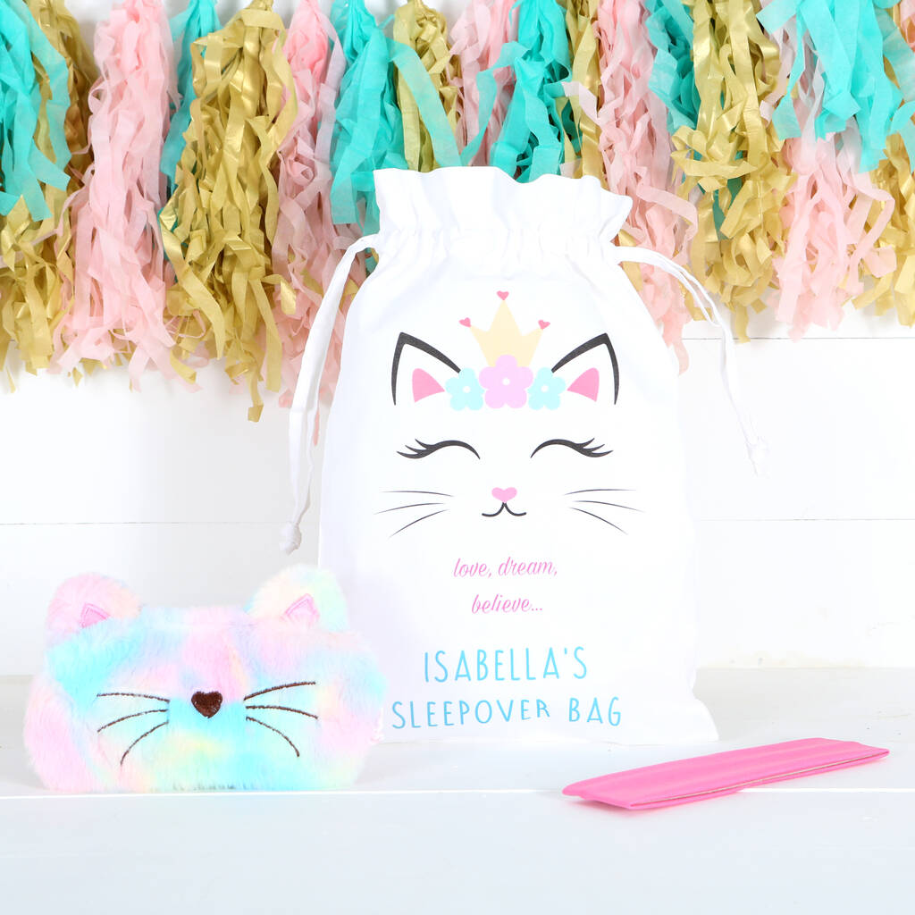 Personalised Cat Sleepover Bag And Accessories, 1 of 4
