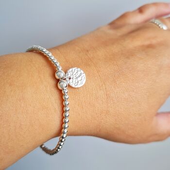Sterling Silver Bracelet With Silver Hammered Charm, 2 of 5