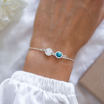 Initial And Birthstone Bracelet In Sterling Silver, 8 of 12