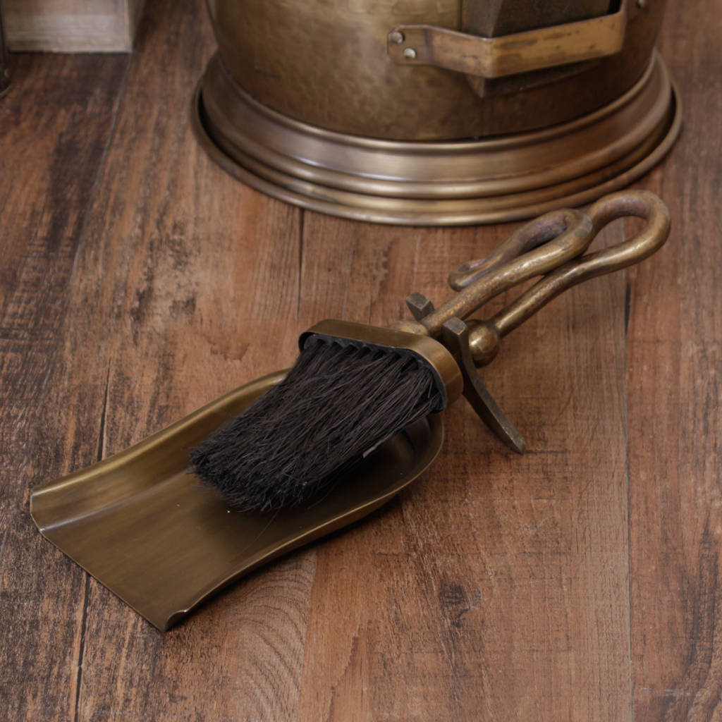 antique brass brush and shovel hearth set by dibor