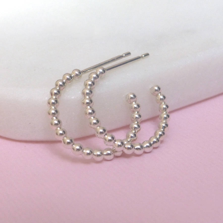 silver hoop earrings with beads