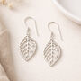 Sterling Silver Cut Out Skeleton Leaf Drop Earrings – 39mm X 15mm, thumbnail 4 of 8
