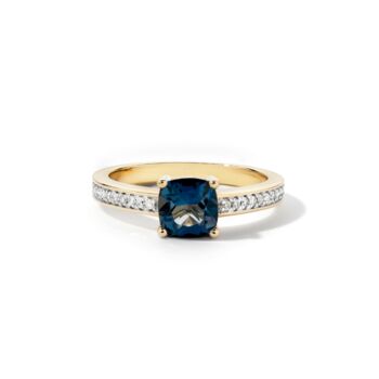 Yellow Gold Cushion Blue Topaz And Diamond Ring, 4 of 4