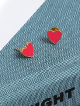 18 K Gold Plated Enamel Love Heart Stud Earrings, 10 of 12