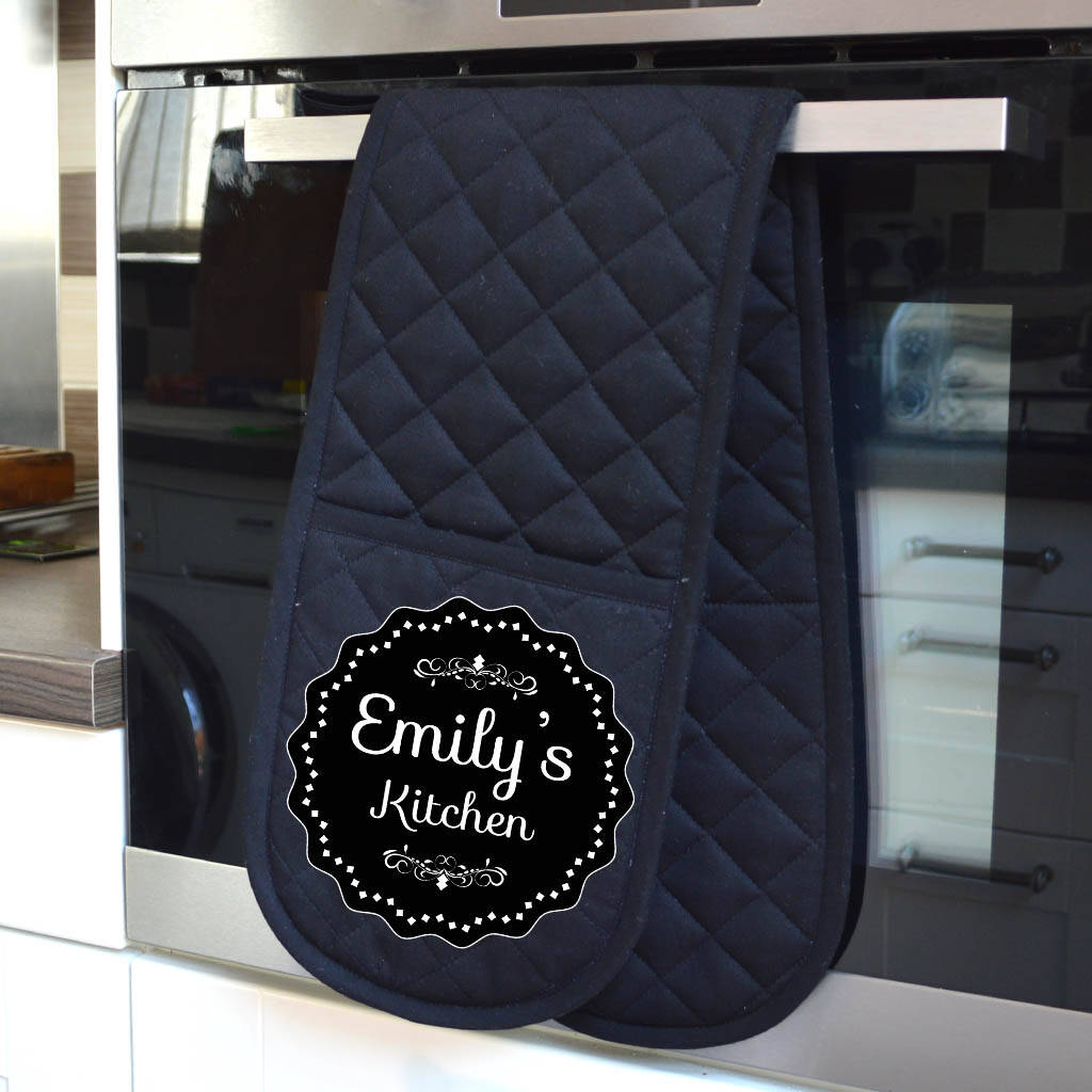 Black Personalised Oven Glove Traditional Design, 1 of 5