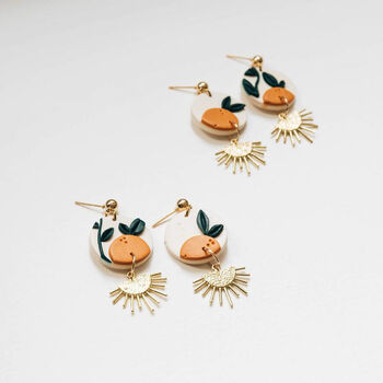 Orange Tree Brass And Clay Drop Earrings, 5 of 8