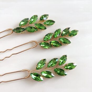Vibrant Green Crystal Hair Pins, 4 of 4