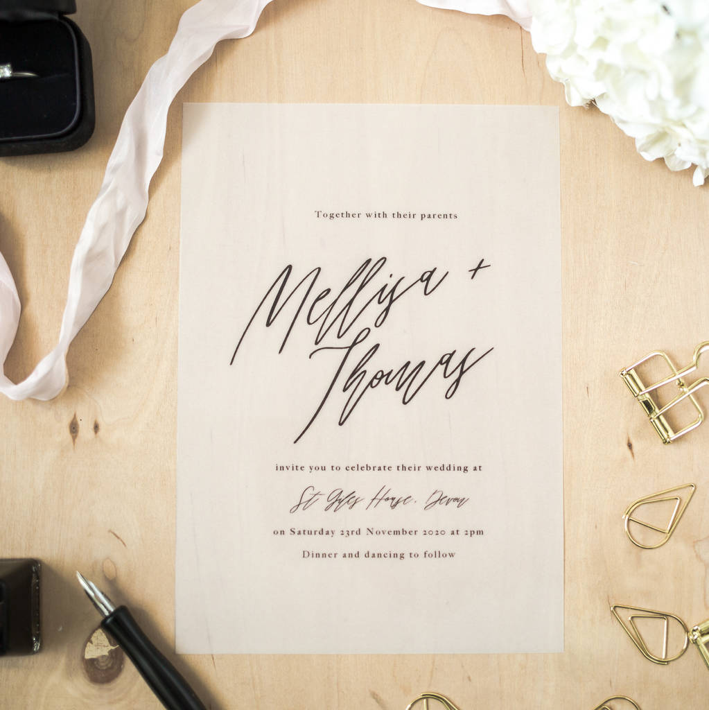 Translucent Calligraphy Vellum Wedding Invitation By Sincerely May