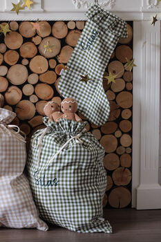 Personalised Green Gingham Gift Sack Embroidered, 9 of 12