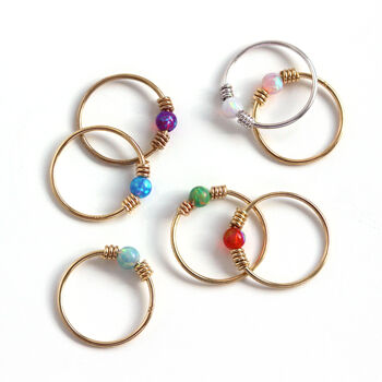 9ct Solid Gold Opal Coil Helix Nose Ring, 3 of 4