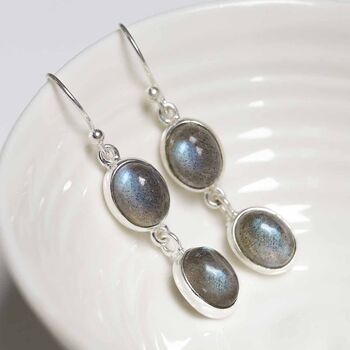 Silver Silver Double Labradorite Dangly Oval Earrings, 2 of 3
