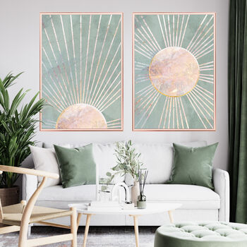 Sun Boho Green Marble Gold Wall Art Print, 4 of 5