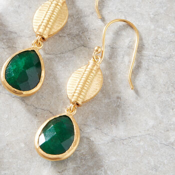 Emerald Gemstone Set In Gold Coffee Bean, Gold Vermeil, 3 of 6