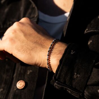 Black And Silver Moon Cut Bead Chain Bracelet For Men, 3 of 10