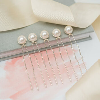 Set Of Five Big Pearl Bridal Hair Pins, 2 of 4