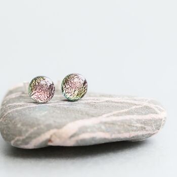 Small Pink Fused Glass Sterling Silver Stud Earrings, 8 of 12