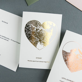 Metallic Foil Heart Shaped Map Greetings Card, 2 of 10
