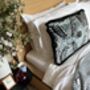 Modern, Oblong, Velvet, Ikat, Cushion With Black Silk Tassels Blue, Black And White Feather Design, thumbnail 1 of 6