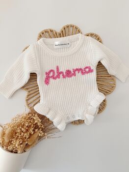 Personalised Frill White Name Romper,Baby Gift, 3 of 4