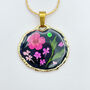Necklace With Pink Flowers In Black Lacquer, thumbnail 1 of 9