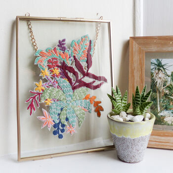 Tropical Bouquet Gold Framed Embroidery Art, 5 of 5