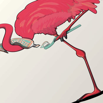 Flamingo Cleaning Teeth, Bathroom Art, 3 of 8