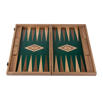 Manopoulos Walnut And Oak Green 19'x12' Backgammon, 3 of 12