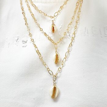 Cowry Shell Charm Pendent Gold Plated Chain Necklace, 4 of 5