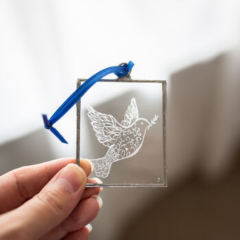 Dove Engraved Glass Christmas Tree Decoration, 3 of 7