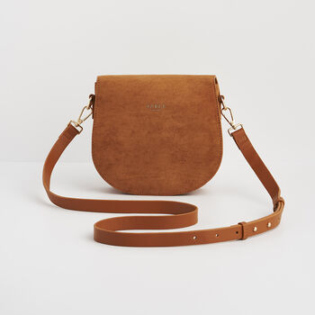 Tan Floral Faux Suede Embroidered Saddle Bag, 5 of 9