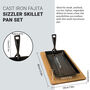 Cast Iron Fajita Sizzler Pan + Wooden Boards Two Pack, thumbnail 2 of 7