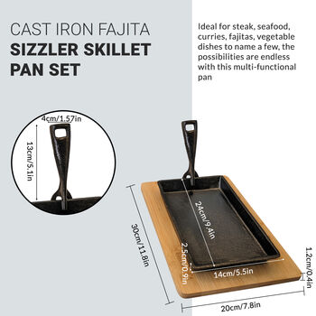 Cast Iron Fajita Sizzler Pan + Wooden Boards Two Pack, 2 of 7