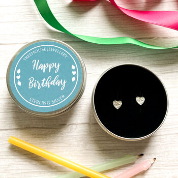 Sterling Silver Hammered Heart Earrings In A Keepsake Gift Tin, 3 of 9