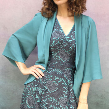 Two Toned Teal And Gunmetal Baroque Lace Dress, 4 of 4
