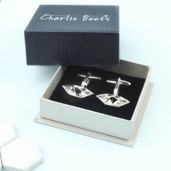 1st Anniversary Paper Boat Personalised Cufflinks, 6 of 11