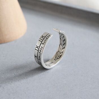 Sterling Silver Roman Numerals Calendar Adjustable Ring, 5 of 6