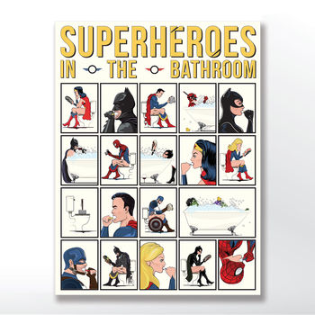 Superheroes In The Bathroom, Wall Art Print, 4 of 7