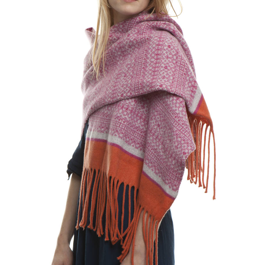 Knitted Fair Isle Blanket Wrap Ladies Scarf, 1 of 12